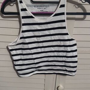 Aeropostale Black and White Striped Crop Tank Top